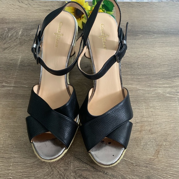 Cole Haan Black Hart Woven Espadrille Wedges - Picture 3 of 8